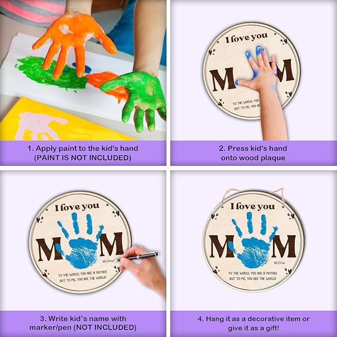 DIY Mothers Day Handprint Craft Wooden Hanging Sign, Babys First Mothers Day MOM Handprint Keepsake Gift, 1st New Mommy Mama Crafts Birthday Gifts from Kid PreK Activity, To The World You Are A Mother