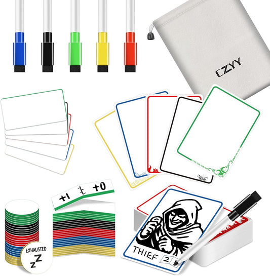 All-in-One Dry Erase MTG Tokens Gift Bundles - 50 Reusable Proxy Cards + 75 Blank Acrylic Counters & Tags Set with 5 Color-Coded Markers for TCG Players, Commander Decks & D&D