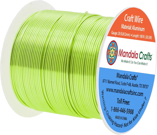 Mandala Crafts 20 Gauge Anodized Aluminum Craft Wire for Jewelry Making - 100 FT Colored Flexible Light Green Wire - Bendable for Bonsai Armature Crafting Sculpting - Crafty Corner