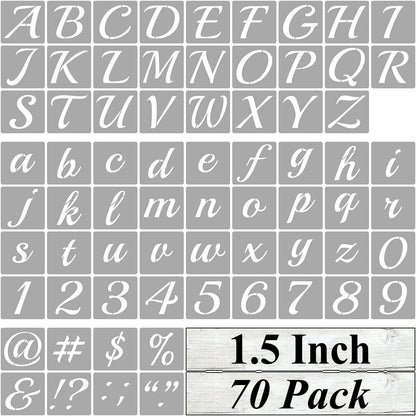 1.5 Inch Alphabet Letter Stencils for Painting - 70 Pack Letter and Number Stencil Templates with Signs for Painting on Wood, Reusable Cursive Letters Stencils for Chalkboard Wood Signs & Wall Art