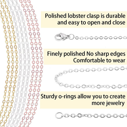 Jishi 30ft Jewelry Making Chains Bulk 2mm Necklace Chains, Jewelry Making Supplies, DIY Craft Earring Bracelet Making Findings, 3-Colors Gold Silver Rose Gold Plated Metal Rolo Cable Link Chain Rolls