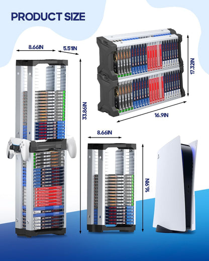Nargos Video Game Storage Tower for PS5/ PS4/ PS3/ PS2/ PSP/Xbox One/Xbox 360 and Xbox Series X/S/Wii/Wii U/Switch/Switch 2 Game Cases, DVD and Blu-Ray Disks Holder Organizer (46 PCS)