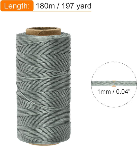 MECCANIXITY Waxed Thread,197 Yard 1mm 210D Flat Wax Thread Polyester Waxed String for Leather Sewing Hand Weaving Book Binding Home Decoration,Gray