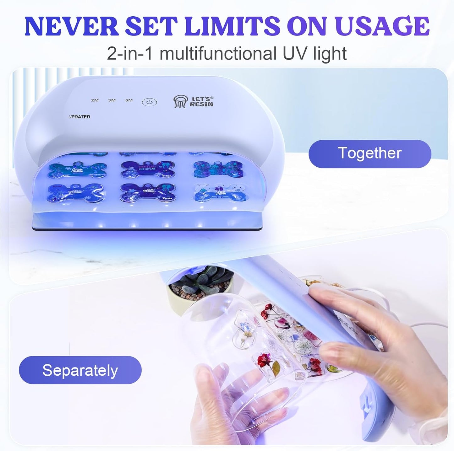 LET'S RESIN UV Light Advanced,Two-Sided Longer time Setting(2m,3m,5m) UV Resin Light with 36 LED Beads, Large Size UV Lamp for Resin Curing,Resin Molds,DIY Craft Decor(Own Design Patent) - Crafty Corner