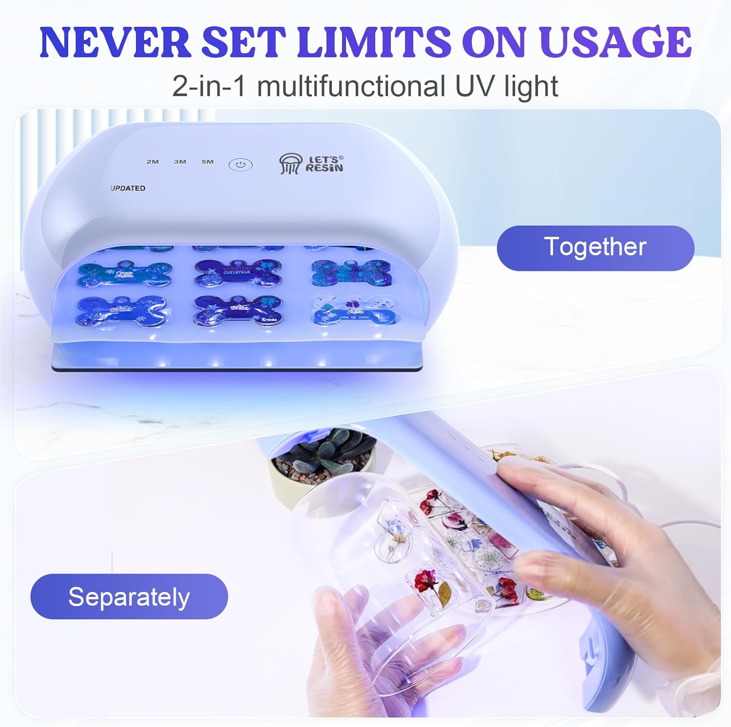 LET'S RESIN UV Light Advanced,Two-Sided Longer time Setting(2m,3m,5m) UV Resin Light with 36 LED Beads, Large Size UV Lamp for Resin Curing,Resin Molds,DIY Craft Decor(Own Design Patent) - Crafty Corner