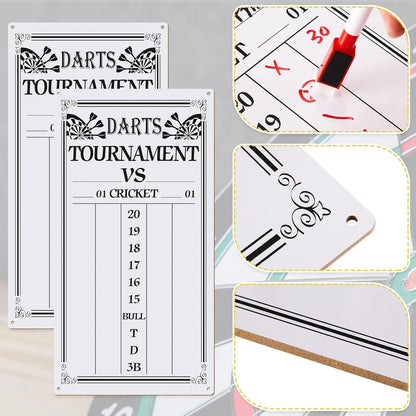 Juexica 2 Pieces Dart Scoreboard Dry Erase Scoreboard Dart Score Keeper Dart Accessories with 4 Dry Erase Markers for Cricket and 01 Dart Games, 15 x 7.8 Inches