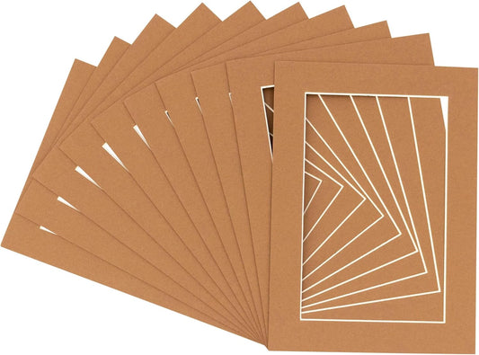 11x14 Mat for 8.5x11 Photo - Precut Aged Oak Brown Picture Matboard for Frames Measuring 11 x 14 Inches - Bevel Cut Matte to Display Art Measuring 8.5 x 11 Inches - Acid Free Pack of TEN MATS