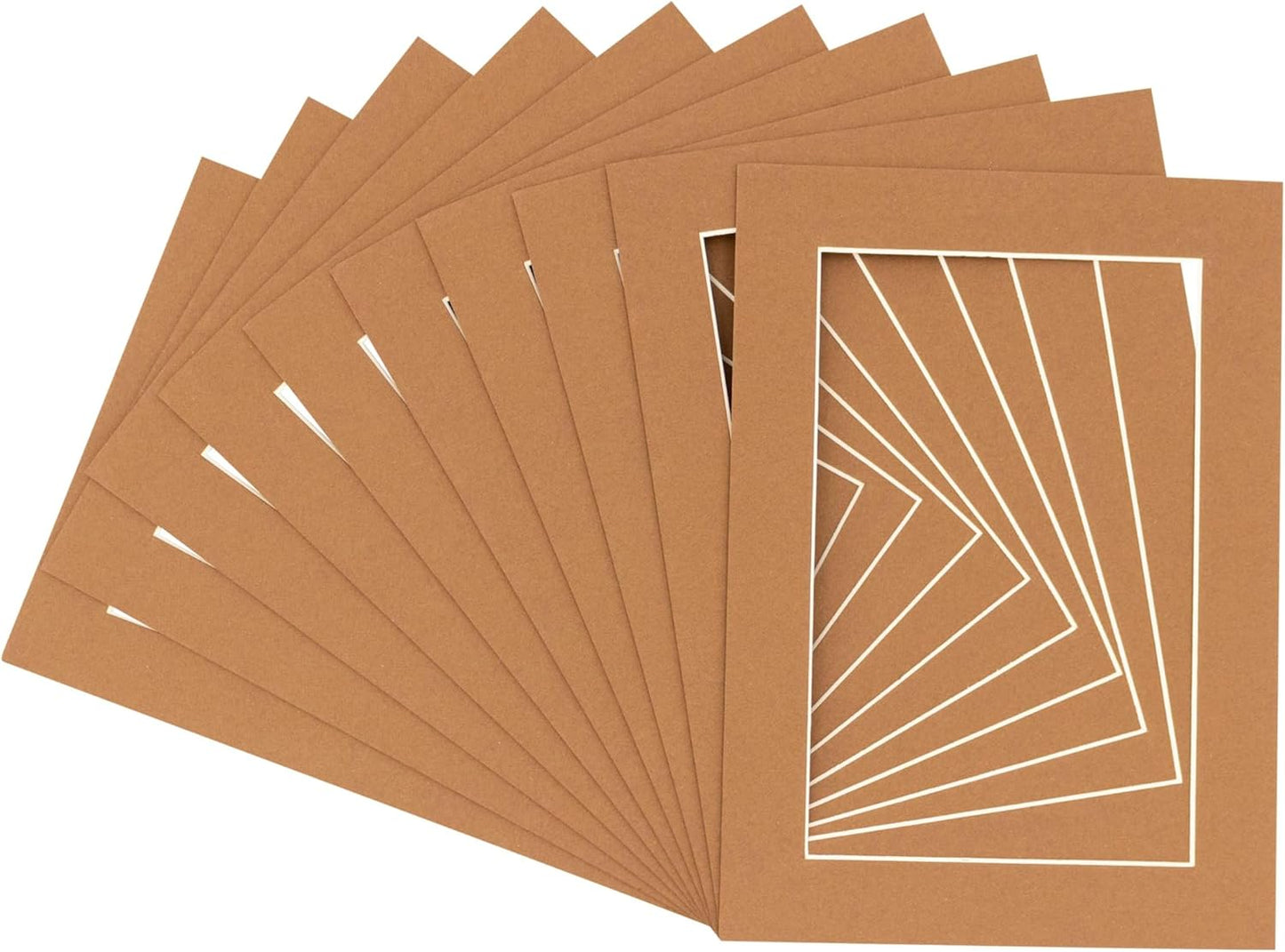 Pack of TEN 11x14 Mats Bevel Cut for 8.5x11 Photos - Acid Free Aged Oak Brown Precut Matboards For Pictures, Photos, Framing - 4-ply Thickness