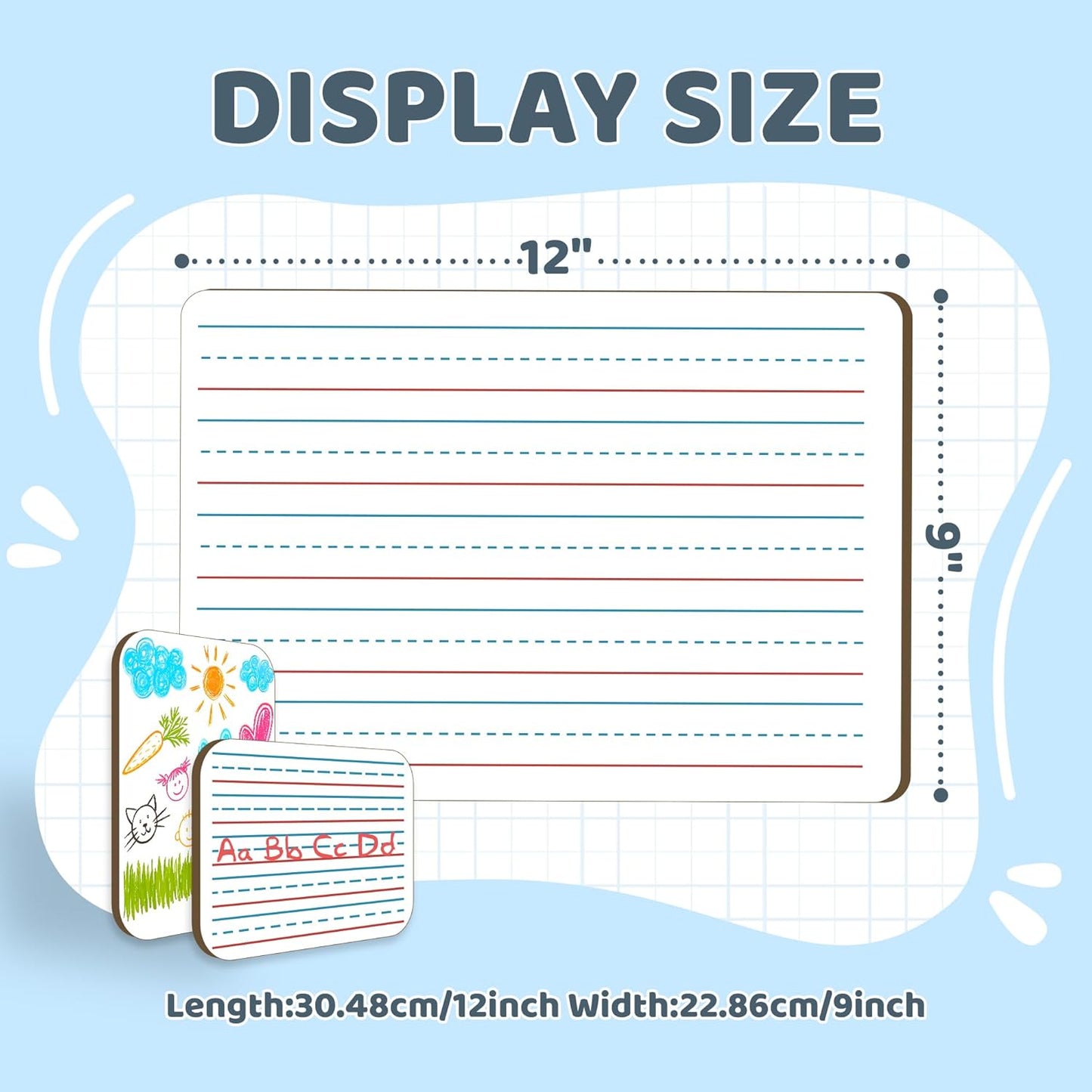 White Board Dry Erase Boards Classroom Pack Mini White Boards 9" x12” Double Sided Personal Whiteboards for Students Teachers School Supplies Lapboards (12Pack line whiteboard & Erasers & Pens)