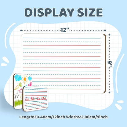 White Board Dry Erase Boards Classroom Pack Mini White Boards 9" x12” Double Sided Personal Whiteboards for Students Teachers School Supplies Lapboards (12Pack line whiteboard & Erasers & Pens)