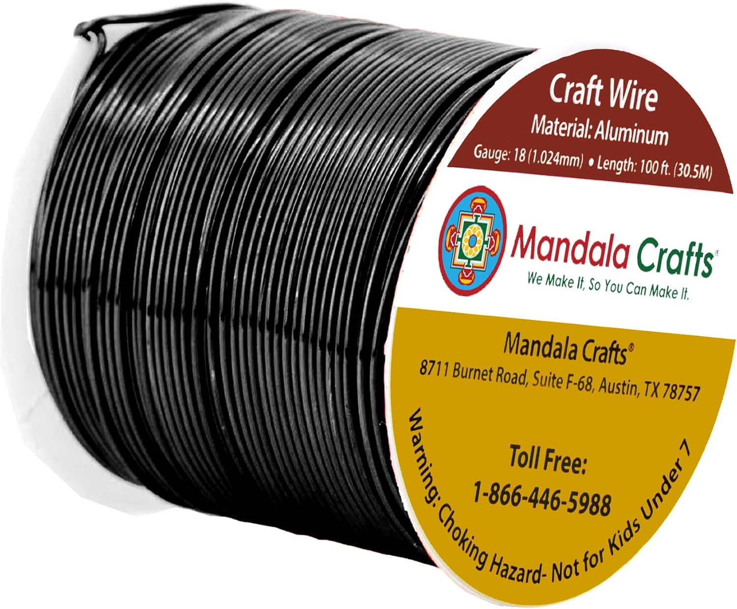 Mandala Crafts 18 Gauge Anodized Aluminum Craft Wire for Jewelry Making - 100 FT Colored Flexible Black Wire - Bendable for Bonsai Armature Crafting Sculpting - Crafty Corner