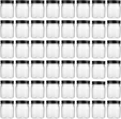 novelinks 8 oz Clear Plastic Jars with Screw-On Lids - BPA-Free Refillable Storage Containers for Slime, Spices, Crafts, Kitchen & Home Organization (48 Pack,Black)
