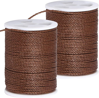 2 Rolls 24 Yards 1MM Round Wax Thread Coffee Brown Beading Rope String Waxed Polyester Taiwan Sturdy Twist Cord Threads for Jewelry Making Bracelets Necklaces Waist Chain Macrame Supplies