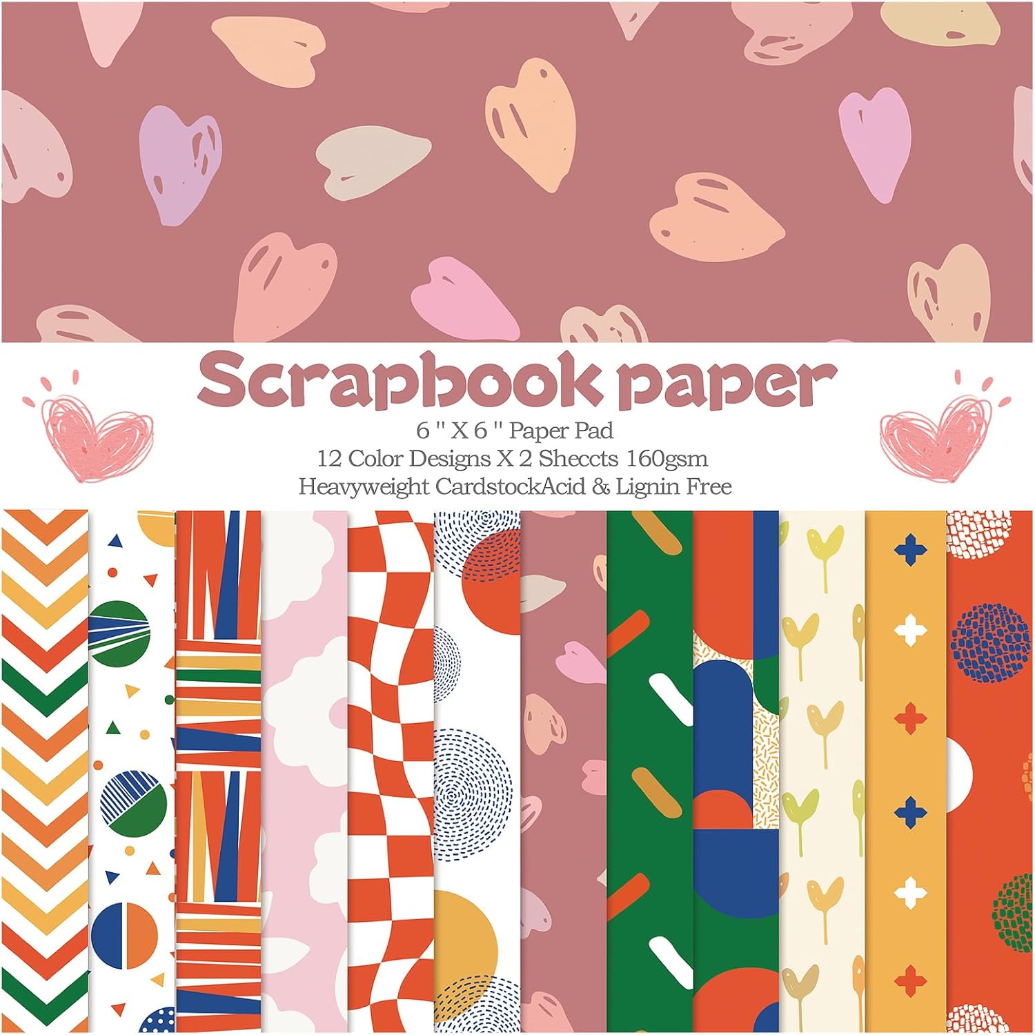 24 Sheets 12 Designs Scrapbook Paper Pad,6"×6” Single-Sided Decopodge Craft Cardstock Paper,Scrapbooking DIY Decorative Background Cardmaking Supplies.Sweet Love - Crafty Corner