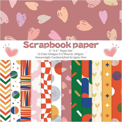 24 Sheets 12 Designs Scrapbook Paper Pad,6"×6” Single-Sided Decopodge Craft Cardstock Paper,Scrapbooking DIY Decorative Background Cardmaking Supplies.Sweet Love - Crafty Corner