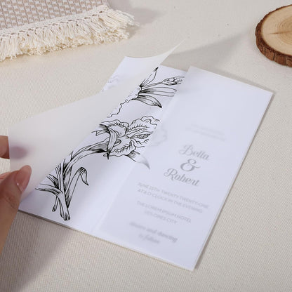 UNIQOOO 70 Pack Vellum Jackets for 5x7 Invitations, Elegant Pre-Folded Vellum Paper, 115GSM Frosted Vellum Cover Wedding Envelopes, Vellum Wraps
