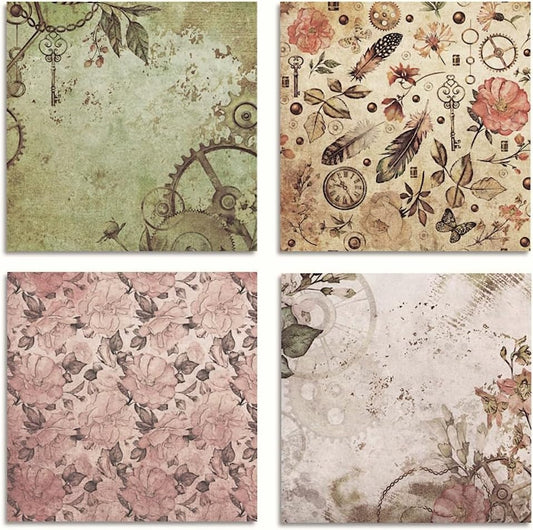Vintage Steampunk & Bohemian Scrapbook Paper Pad - 6x6 Inch Single-Sided Craft Paper for Junk Journals, Card Making, Decoupage, and DIY Projects