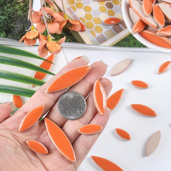 Artspac Orange Petal Ceramic Mosaic Tiles for Crafts, 200g Flower Tiles Mosaic Pieces for Mosaic Craft Supplies,Garden Art Decor