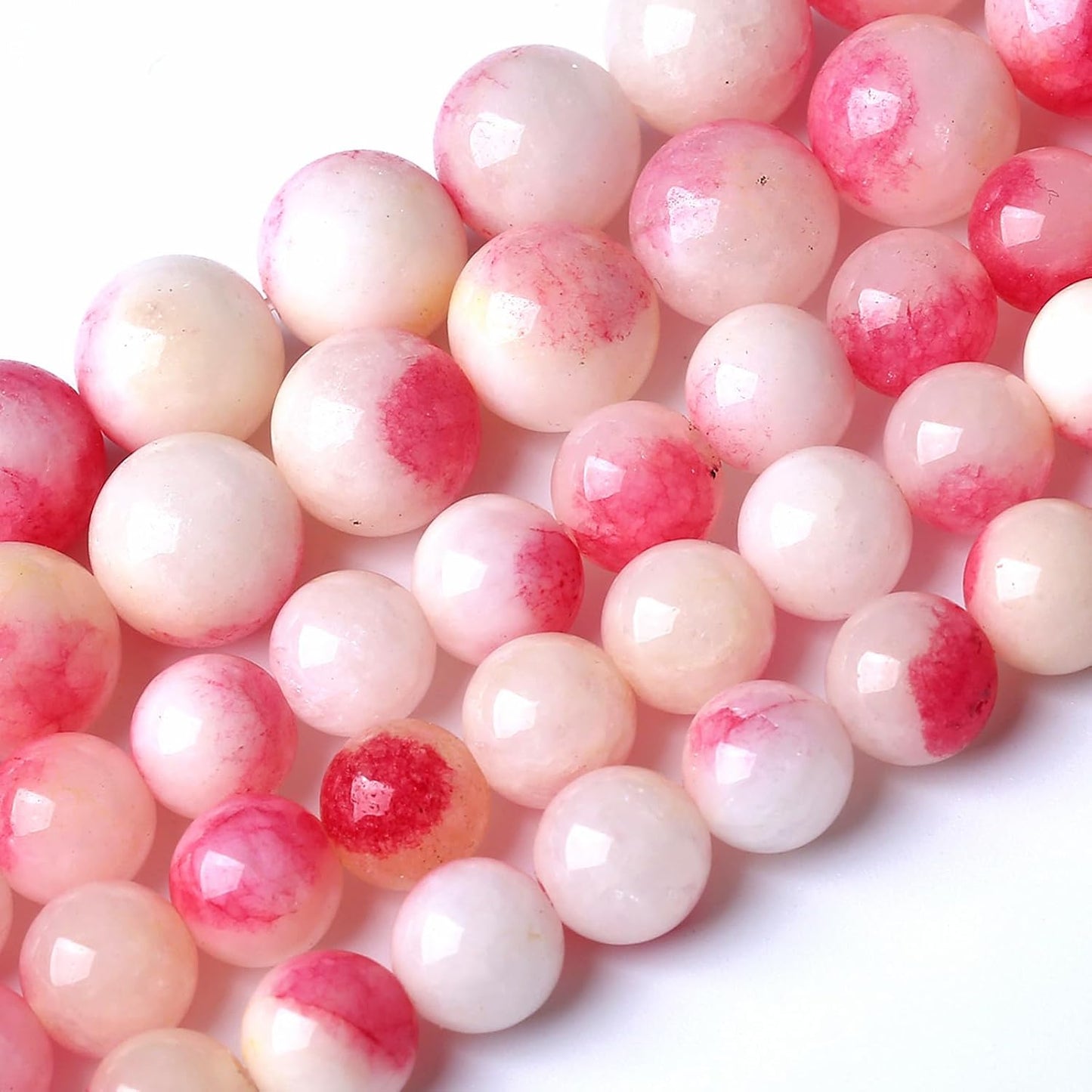 32pcs 12mm Natural Pink White Jade Stone Beads Round Beads Energy Healing for DIY Jewelry Bracelet Necklace Making 1 Strands 15"