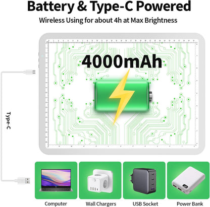 Zocelight Rechargeable A4 Light Board for Diamond Painting,Magnetic Bright Light Box for Tracing,Wireless LED Light pad with Physical Buttons,3 Colors,Dimmable 9000LUX Lightbox for Drawing,Sketching