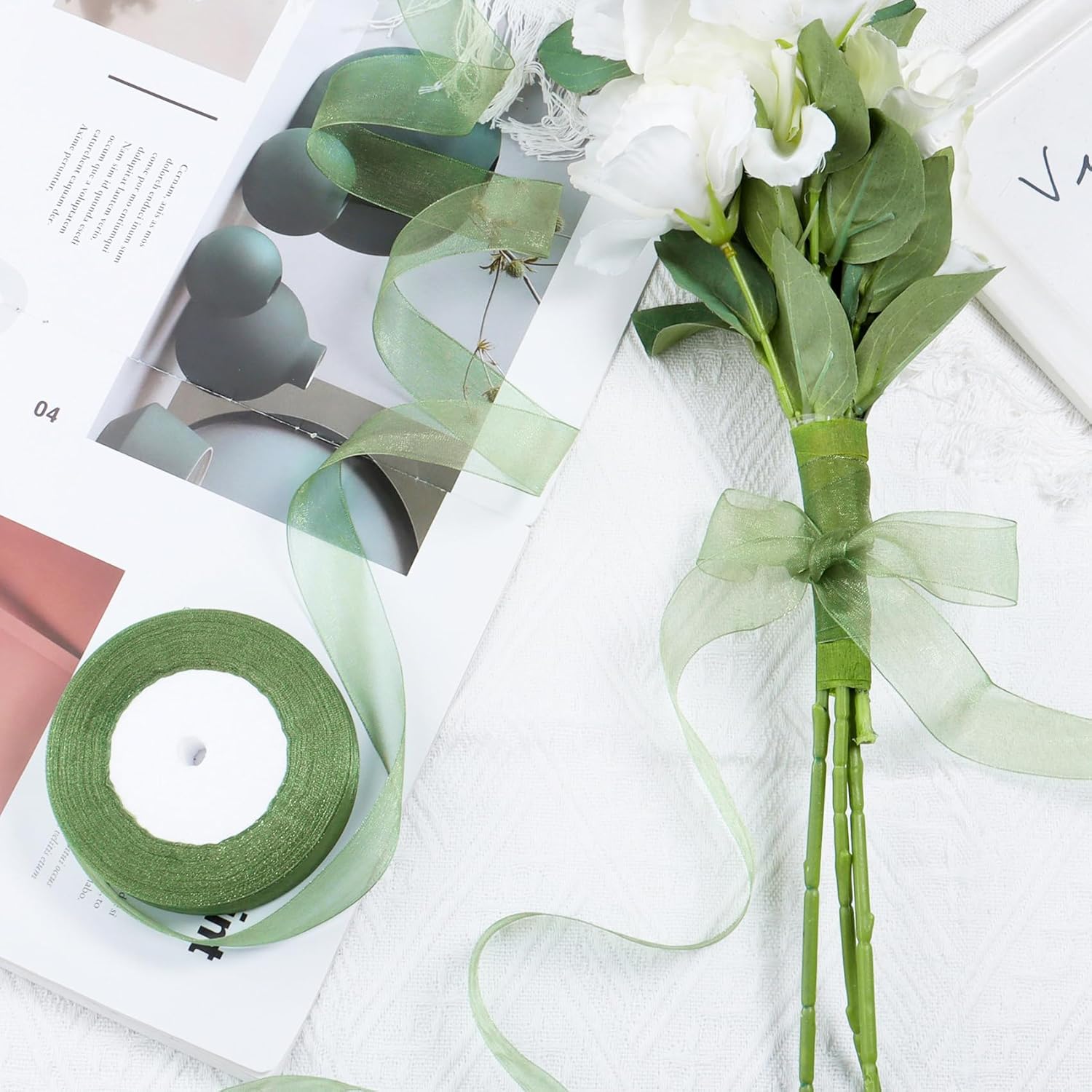 Ribbon for Gift Wrapping 3/4 inch Sage Green Sheer Organza Ribbon for Flower Bouquet Tulle Thin Chiffon Ribbons for Wedding Invitations Christmas Halloween Presents Decorations Crafts 50 Yards - Crafty Corner