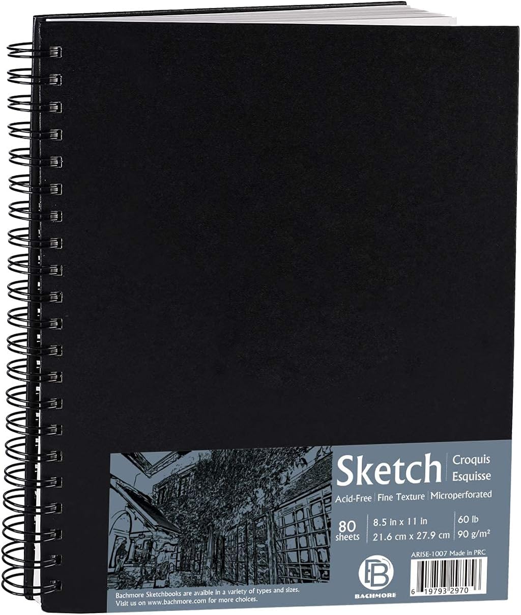 Bachmore 8.5"x11" Hardbound Sketchbook, Left Spiral Sketch Pad with Hardcover, Perforated and Durable Acid Free Drawing Paper, Ideal Art for Kids & Adults, Artist Pro & Amateurs - Crafty Corner