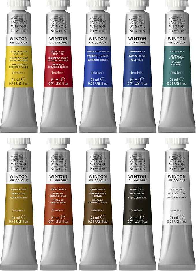 Winsor & Newton 1490697 Winton Oil Paint, Fine High-Quality Oil Paint, Even Consistency, Lightfast, High Coverage, Rich in Colour Pigments - 10 Oil Paint Set in 21 ml Tubes