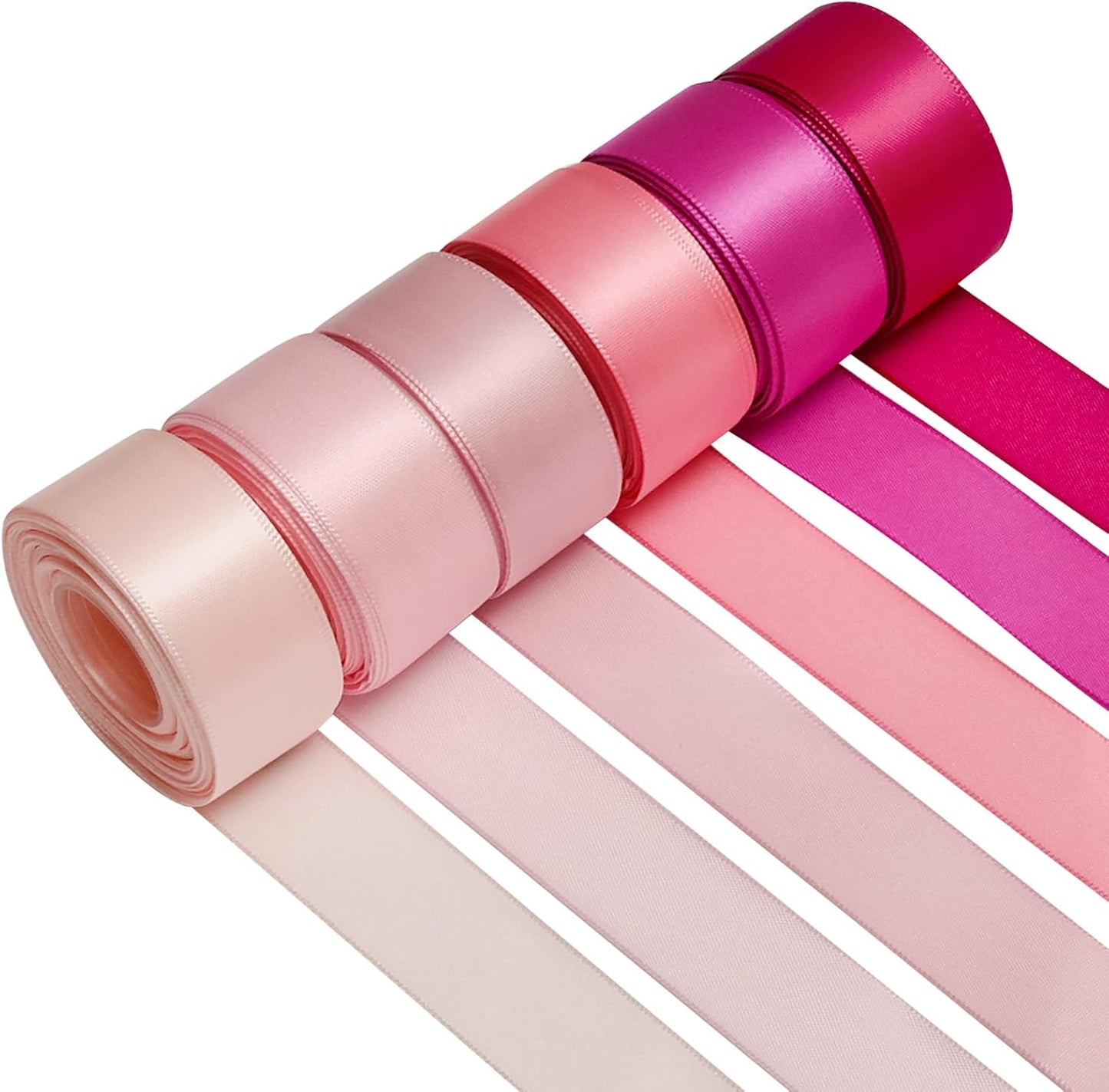 1 Inch Pink Satin Ribbons for Crafts, 6 Rolls Single-Faced Pink Assorted Ribbons for Gift Wrapping Flower Bouquet Wedding Invitations Bridal Shower Hair Bows Garland Party Decor - Crafty Corner