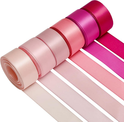 1 Inch Pink Satin Ribbons for Crafts, 6 Rolls Single-Faced Pink Assorted Ribbons for Gift Wrapping Flower Bouquet Wedding Invitations Bridal Shower Hair Bows Garland Party Decor - Crafty Corner