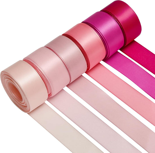 1 Inch Pink Satin Ribbons for Crafts, 6 Rolls Single-Faced Pink Assorted Ribbons for Gift Wrapping Flower Bouquet Wedding Invitations Bridal Shower Hair Bows Garland Party Decor - Crafty Corner