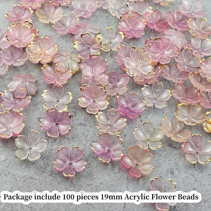 100pcs Acrylic Flower Beads, 19mm Cherry Blossom Plastic Gradient Flower Spacer Beads for DIY Crafts Bracelet Necklace Earrings Jewelry Making(Pink Yellow)