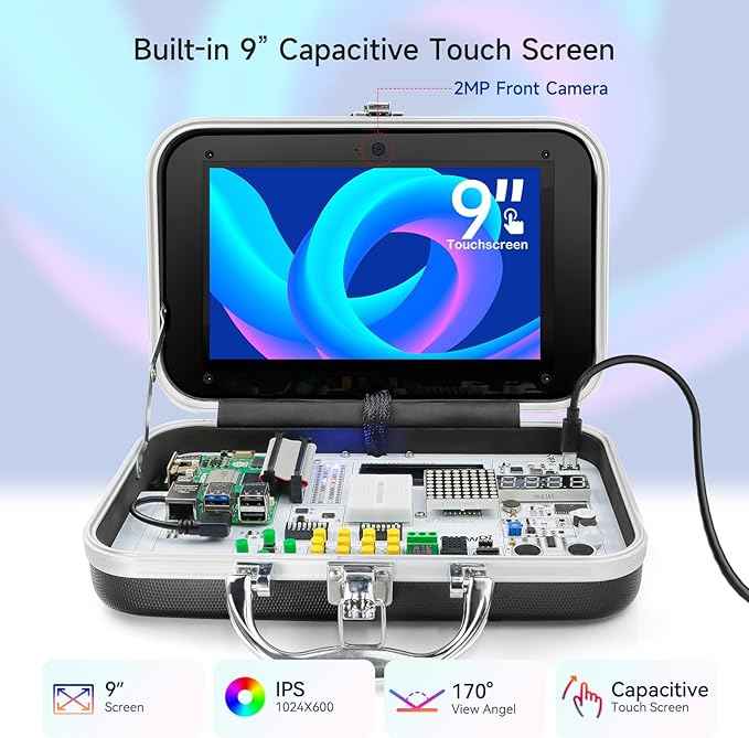 ELECROW for Raspberry Pi 5 8GB Kit, with Pi 5 8GB Single Board Computer, Crowpi Pi 5 Case Kit with 9inch Display, Compatible with Raspberry Pi 5 Learning Programming Kit with Sensors (8GB RAM)