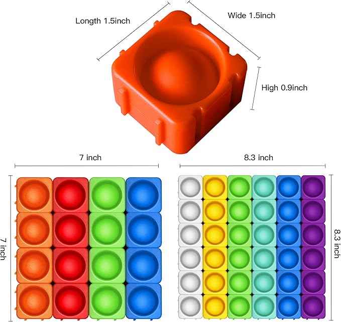 Giant Pop Blocks Bubble Premium Silicone Pop Fidget Blocks for Endless Joy and Education - Vibrant Pop Blocks for Imaginative Play and Puzzle Games-Toy for Kids (25PCS)