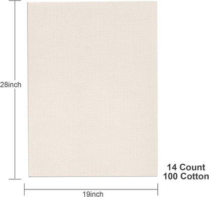Aida Cloth 14 Count Cross Stitch Fabric,19×28inch (14CT, Off White)