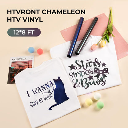 HTVRONT Chameleon HTV Heat Transfer Vinyl - 12" x 8ft Purple to Royal Blue HTV for Shirts, Iron on Vinyl for All Cutting Machine - Easy to Cut & Weed for Heat Transfer Design