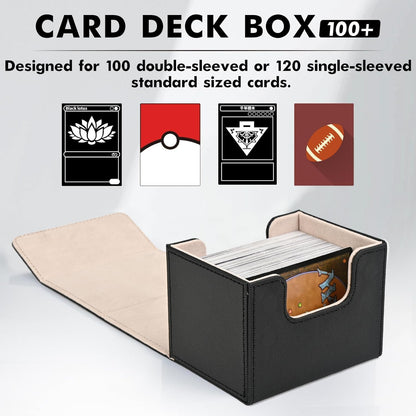 ZLCA Card Deck Box for Trading Cards, MTG Commander Deck Box Holds 120+ Single Sleeved, Leather Magnetic Card Storage Case Fits for TCG CCG Magic (Black& Gold)