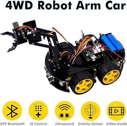LAFVIN Mechanical 4WD Robot Arm Smart Car Kit - STEM/Graphical Programming Robot Car Compatible with Arduino IDE - Tutorial Included
