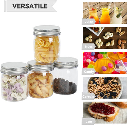 novelinks 8 oz Clear Plastic Jars with Screw-On Lids - BPA-Free Refillable Storage Containers for Slime, Spices, Crafts, Kitchen & Home Organization (8 Pack,Silver)