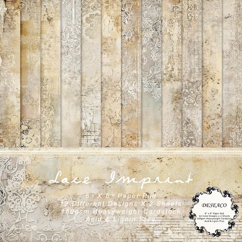 24 Sheets Vintage Lace Scrapbooking Paper Pad 6x6 (24 Count)