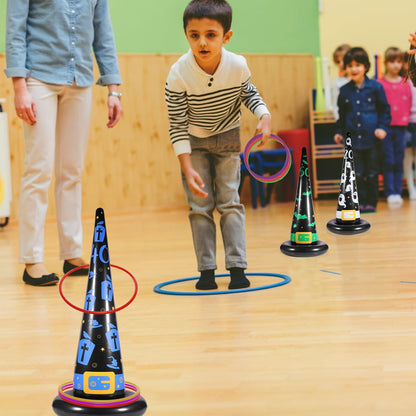 Halloween Ring Toss Game Set, 5Pcs Inflatable Witch Hats with 10Pcs Colorful Plastic Rings and Air Pump for Halloween Party Games Super Fun Indoor Outdoor Party Supplies