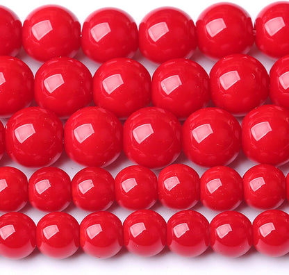 6MM Coral Red Glass Beads Natural Stone Crystal Energy Round Loose Beads for Jewelry Making Bracelet 120pcs 2 Strands 32"