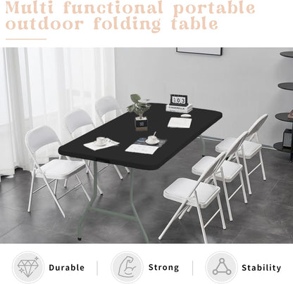 Set of 2 Folding Table 5 FT Camping Table Portable Heavy Duty Plastic Rectangular Outdoor Dining Table Steel Legs Fold-in-Half with Carrying Handle for Indoor,Picnic,Party,Wedding,Events(Black)