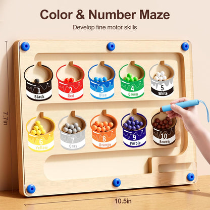 Magnetic Color and Number Maze-Montessori Toys for 3 4 5 Year Old, Educational Wooden Puzzle Board for Preschool Learning, Fine Motor Skills Toy for Toddler, Counting Matching Games for Boys Girls