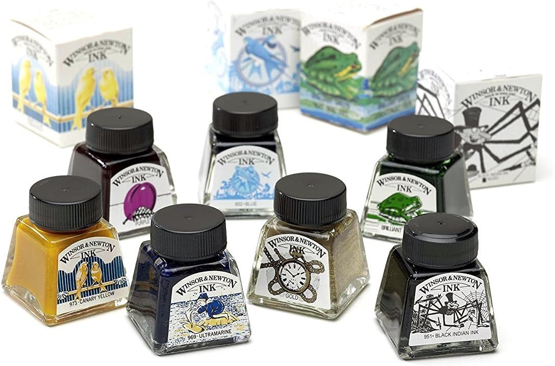 Winsor & Newton Drawing Ink, 30ml Bottle, Black Dropper Cap - Crafty Corner