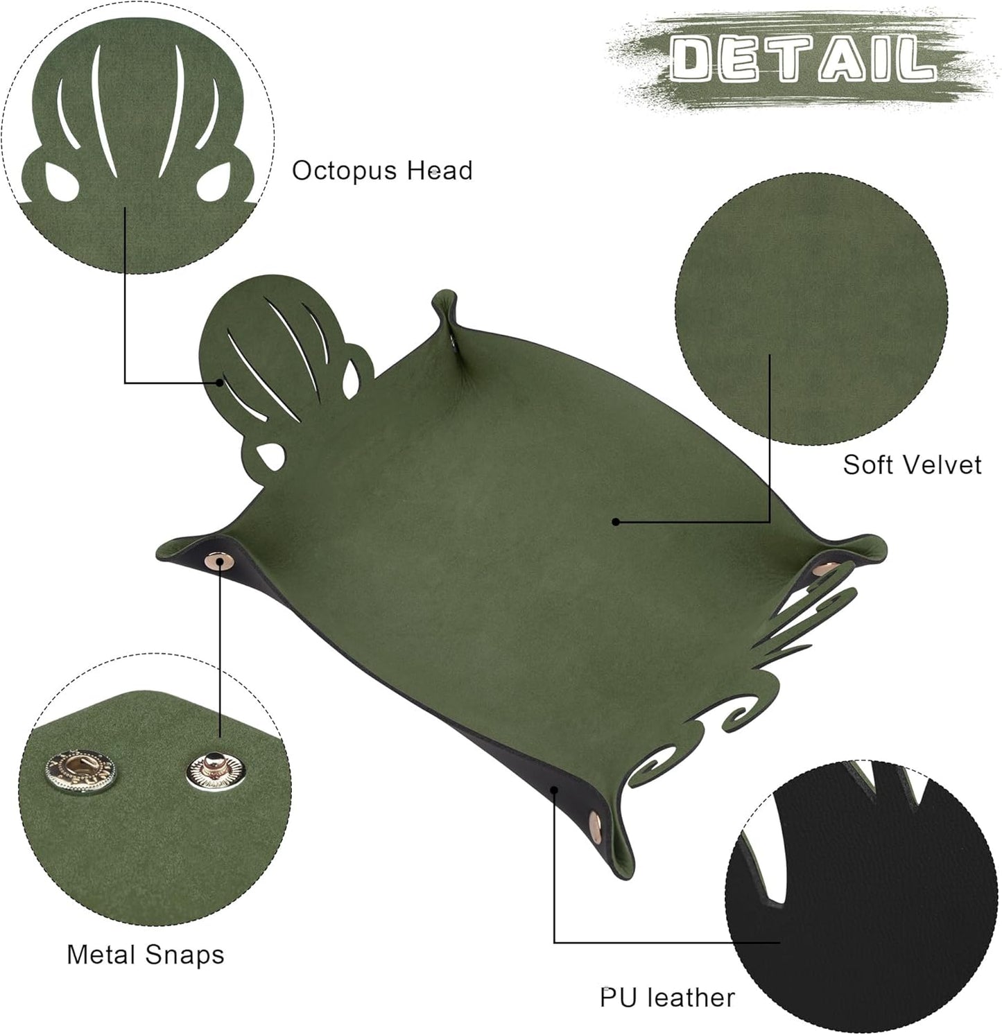 SIQUK 2 Pieces Octopus Dice Rolling Tray PU Leather Dice Mat Folding Scroll Dices Holder Trays for D&D RPG Games (Dark Green, Violet)