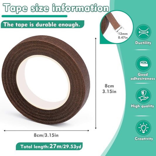 Floral Tape, 1/2inch Flower Tape, Flower Tape for Bouquet Stem Wrap Floral Arranging Craft Projects Corsages, Wedding Bouquet (Brown)