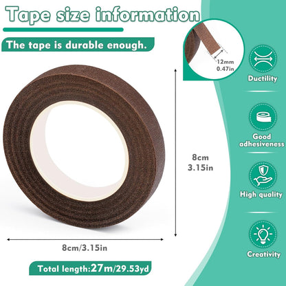 Floral Tape, 1/2inch Flower Tape, Flower Tape for Bouquet Stem Wrap Floral Arranging Craft Projects Corsages, Wedding Bouquet (Brown)