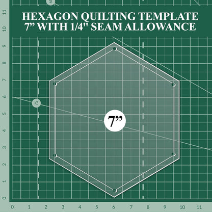 Hexagon Quilting Template Set - 7" with 1/4" Seam Allowance - Durable Acrylic Templates for Quilting, Patchwork, Crafting, & Sewing Projects - Clear Templates for Accurate Designing