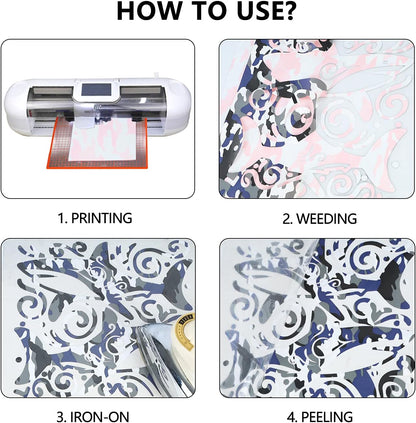 Guangyintong Camouflage Blue Heat Transfer Vinyl Rolls, 12" x 8ft Soft PU Iron on Vinyl Bundle - Stretchy, Easy to Cut & Weed for T-Shirts, All Cutter Machine, HTV Design