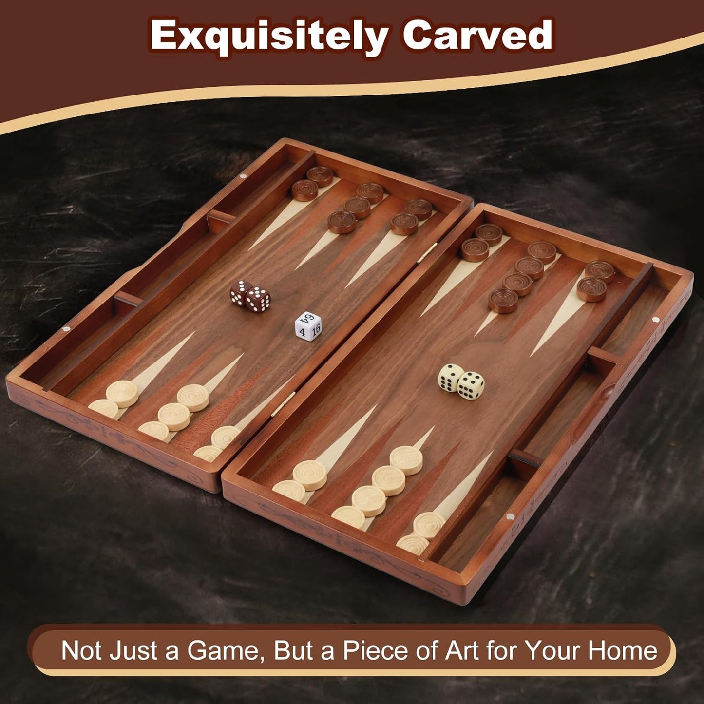 Handcrafted Wooden Backgammon Set, 16" Large Size, Classic Two-Player Strategy Board Premium Travel Game Board for Adults & Teenagers